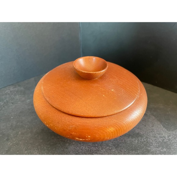 Vintage Fischer Wismar Turned Wood Lidded Bowl Mid Century Modern German Decor - Picture 5 of 12